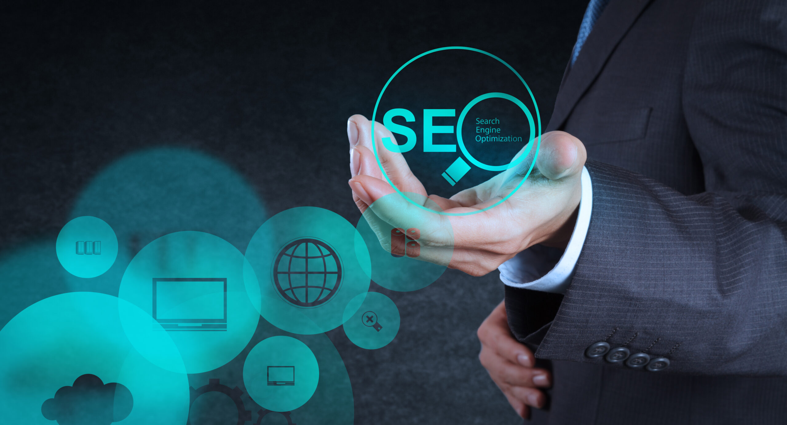 businessman hand showing search engine optimization SEO